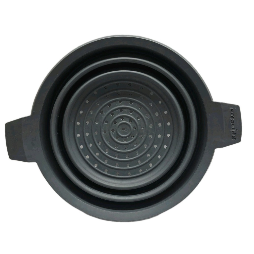Pampered Chef Collapsible Silicone Colandar, Steamer Pot Insert Gray
